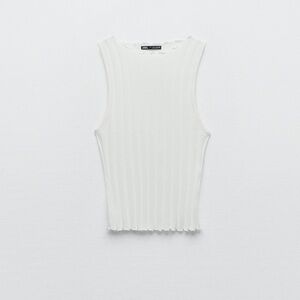Zara White Ribbed Sleeveless Top